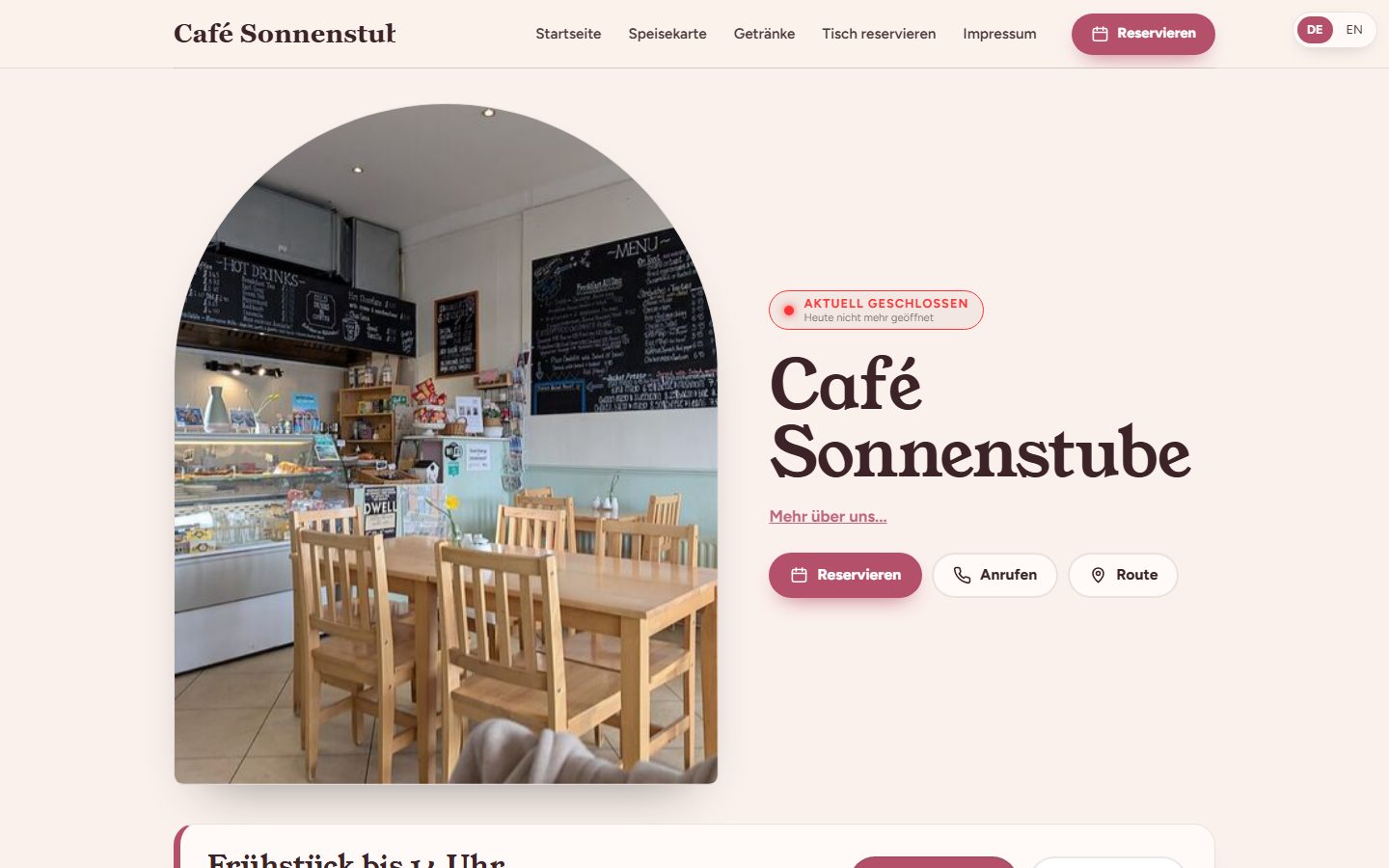 Beispiel-Website eines Cafés, gebaut mit GastroCMS