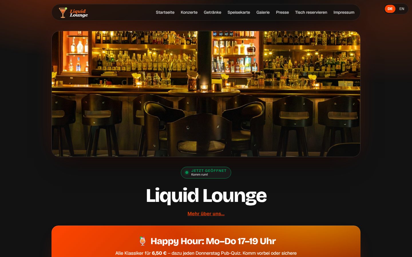 Beispiel-Website einer Cocktailbar, gebaut mit GastroCMS